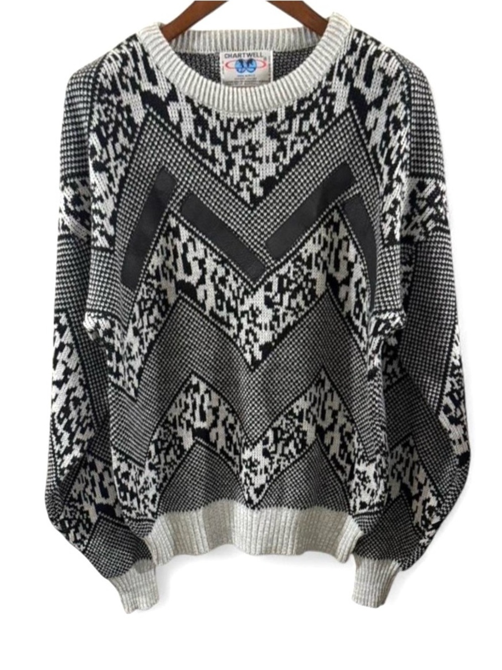VTG 80s Geometric Patterned Black and White Sweater Size Men’s XL